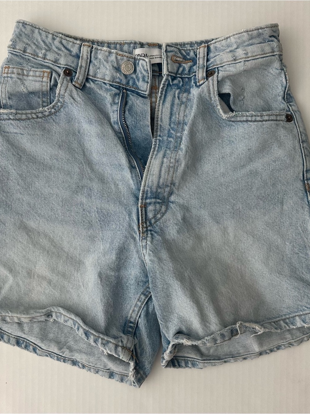 Zara Light Blue Denim High-Waist Shorts